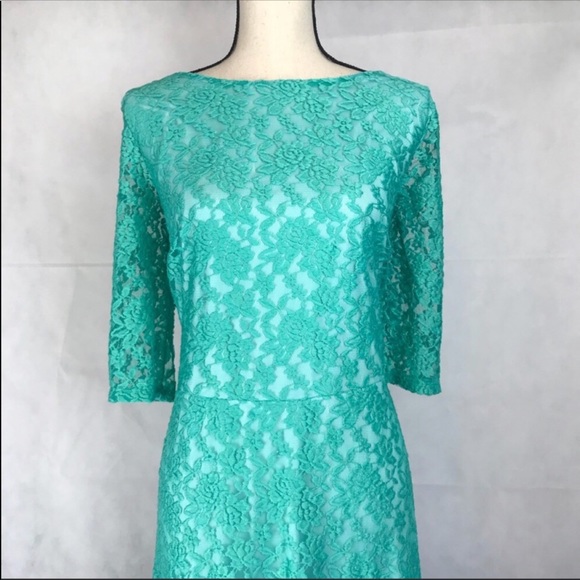 Sangria 3/4 Sleeve Aqua Lace Dress NWT - Picture 3 of 8